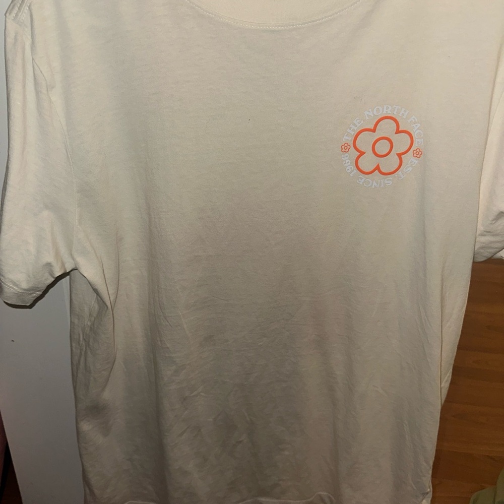The North Face Off-White Tee with Coral Logo